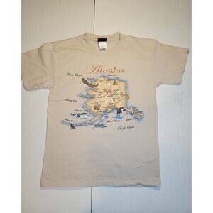 Vintage Alaska Pacific Ocean Eagle Bear Whale Animals Hanes Beefy T Mens S Tan
